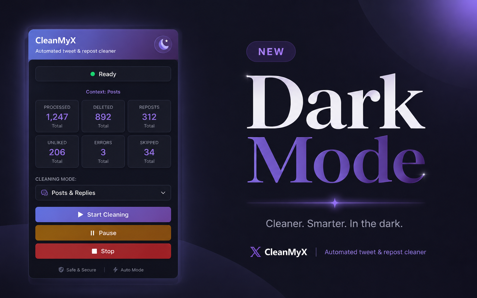 CleanMyX popup showing dark mode cleanup controls