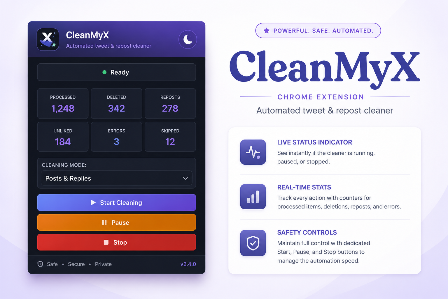 CleanMyX product overview showing post cleanup controls